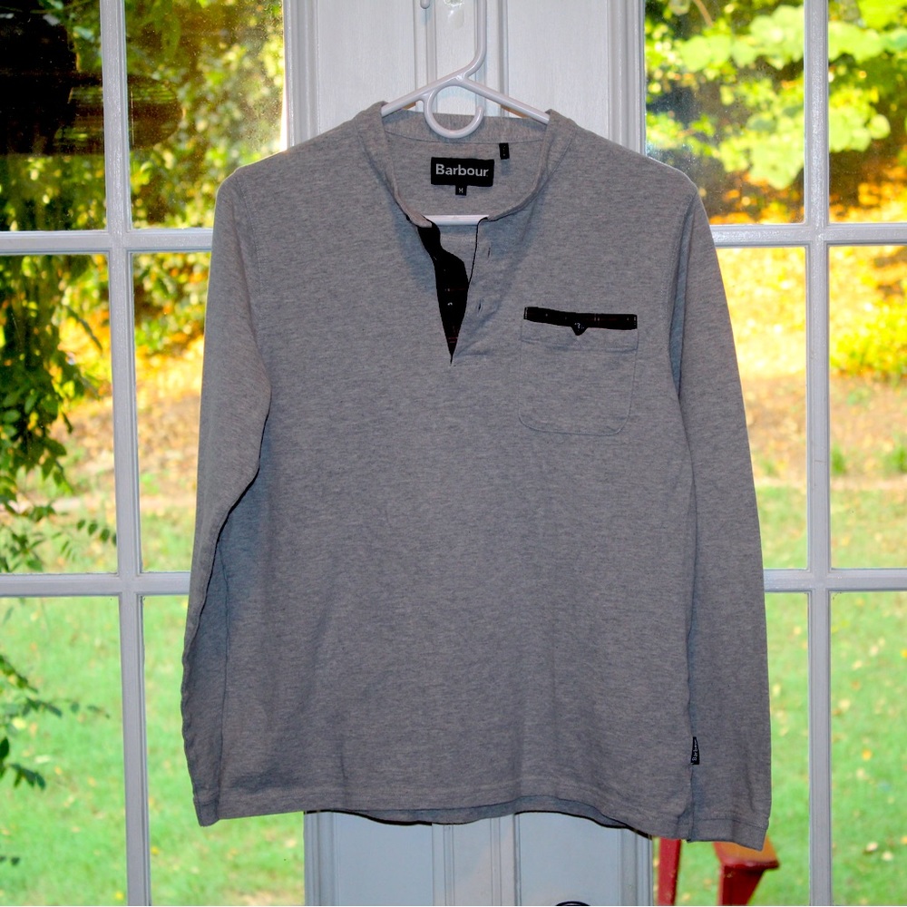 Barbour Henley Grey - Textured cuffs and collar w/ plaid